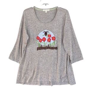 Cactus+Pearl Tan Sheep Floral Tunic Top Women Size X-Large Long Sleeve Crew Neck